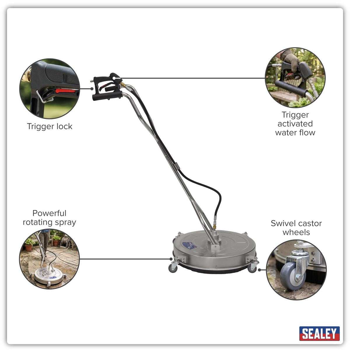 Sealey 24" Surface Cleaner with Dual Handle & Rotating Spray Bar - Stainless Steel