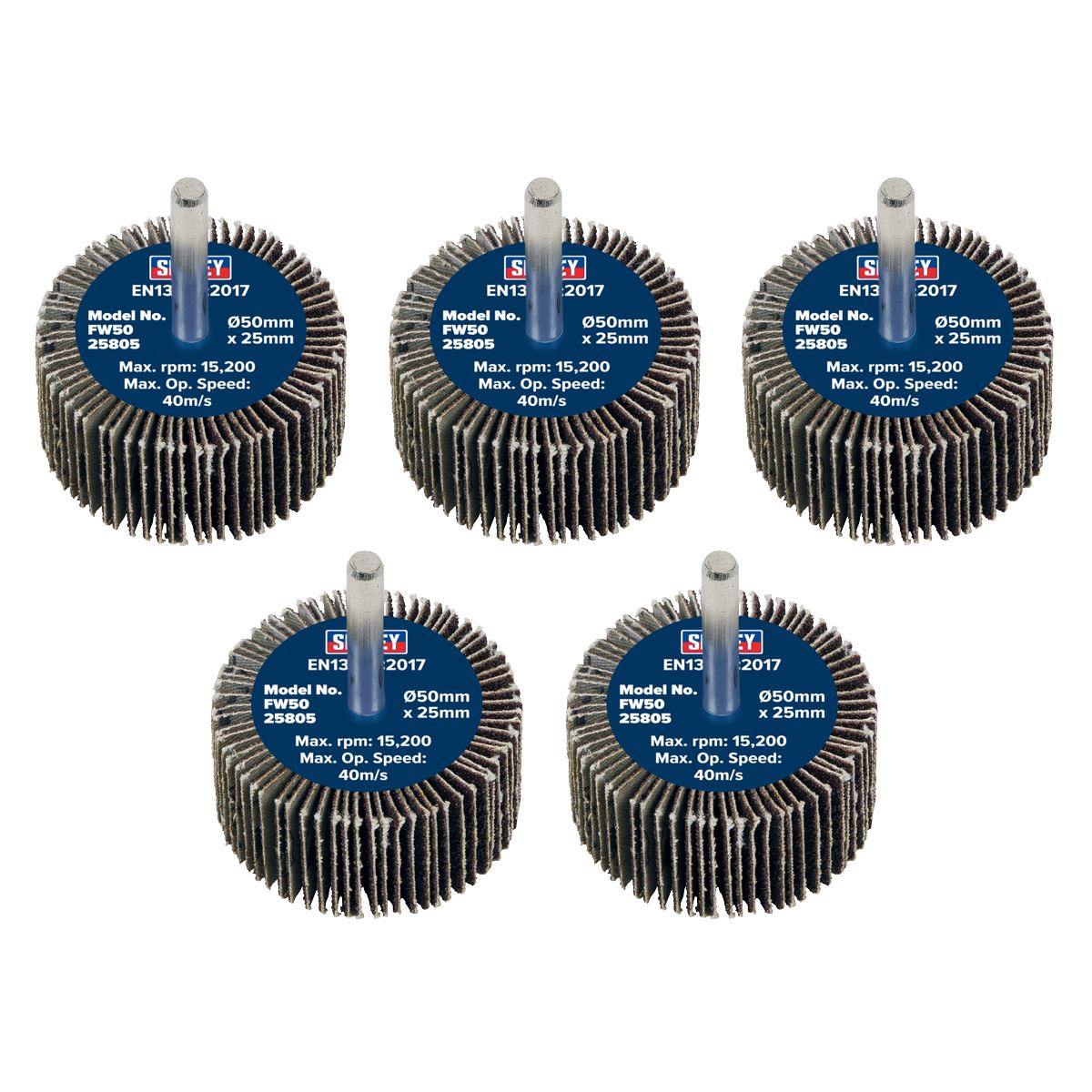Sealey Abrasive Flap Wheel Ø50 x 25mm 80Grit Ø6mm Shaft - Pack of 5 