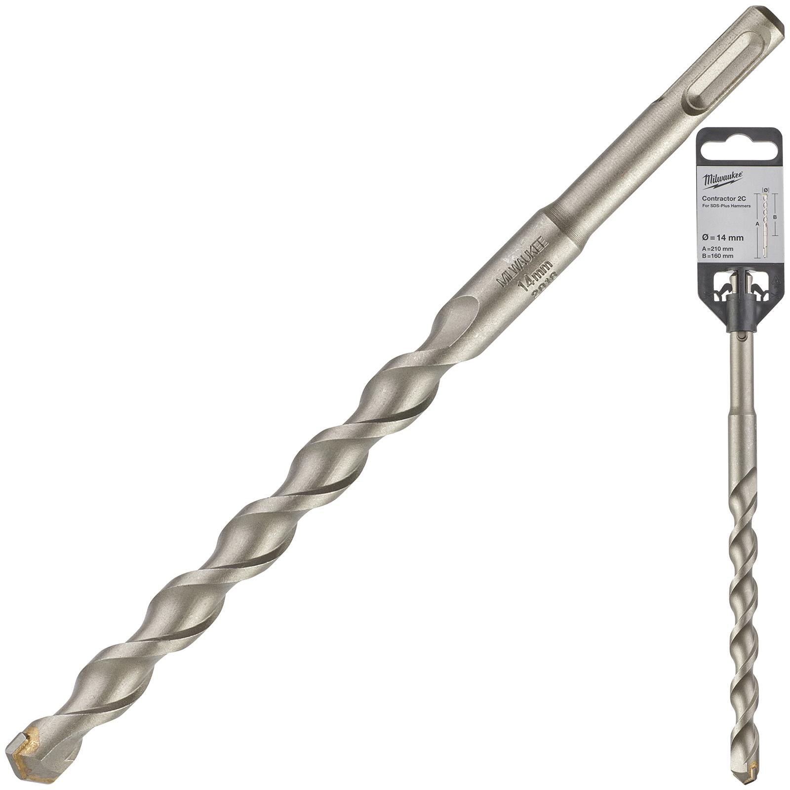 Milwaukee SDS Plus Contractor Hammer Drill Bits 2 Cut 