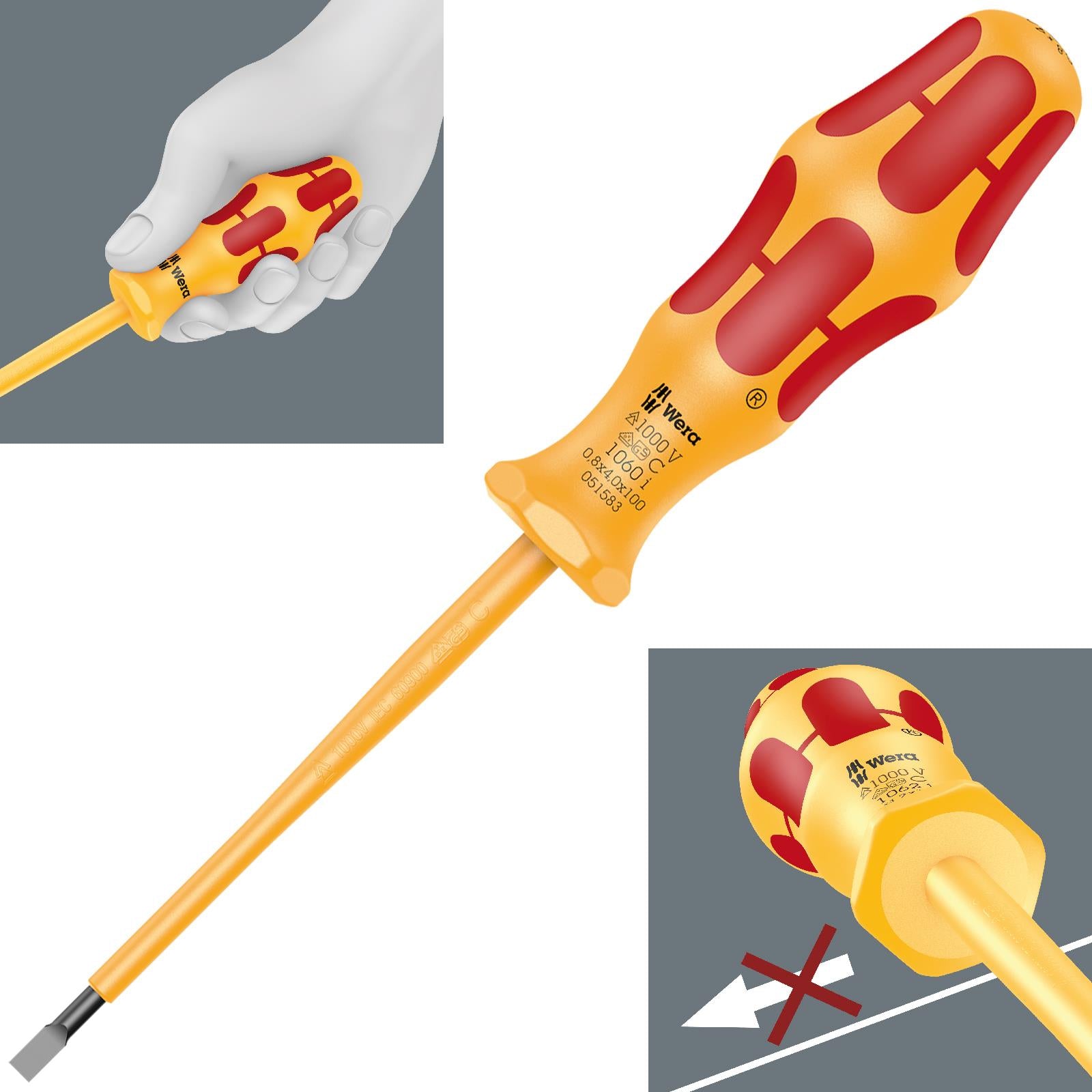 Wera Screwdriver VDE Insulated 1000V Kraftform 1000 Series Slotted Phillips Pozi 