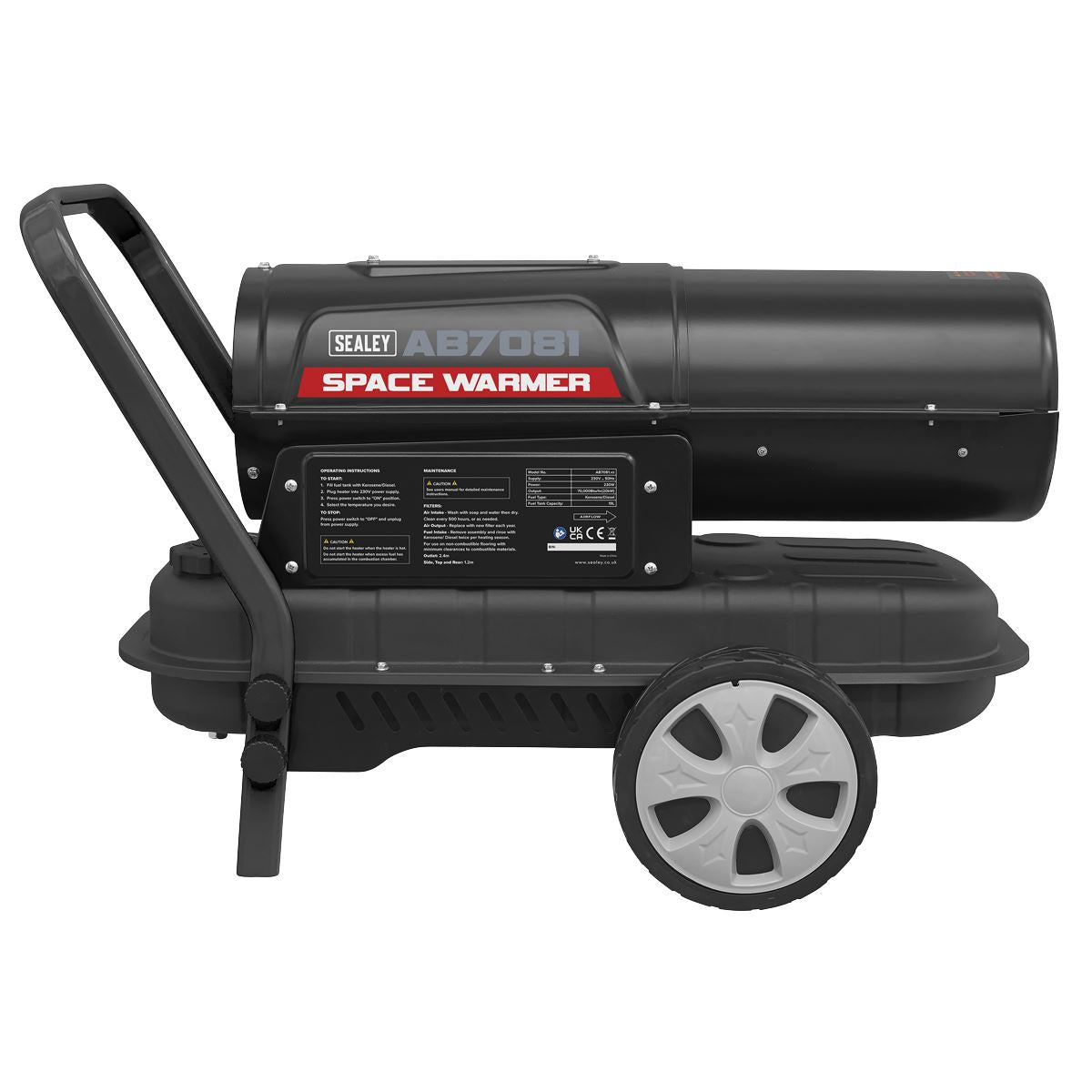 Sealey Space Warmer® Kerosene/Diesel Heater 70,000Btu/hr with Wheels 