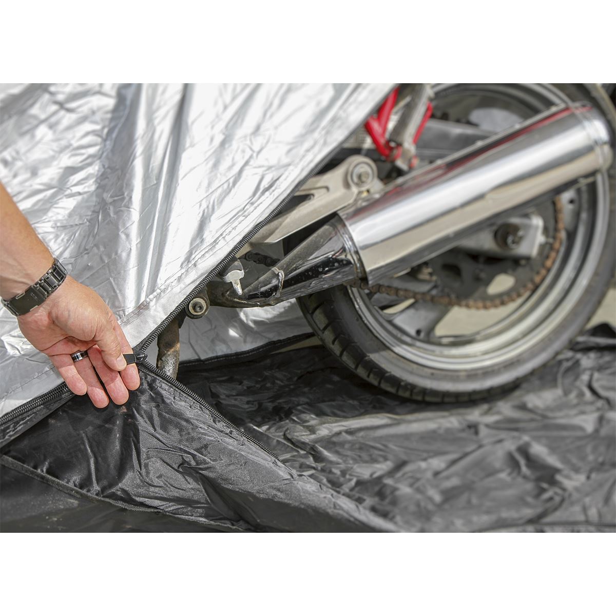 Sealey Motorcycle Coverall - Medium with Solar Panel Pocket 