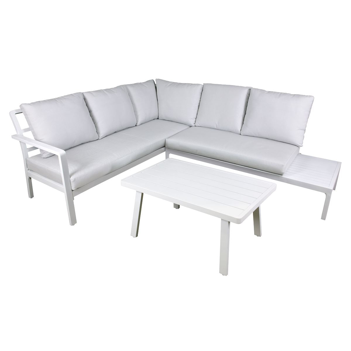Dellonda Kyoto White 3-Piece Outdoor Garden Corner Sofa & Coffee Table Set