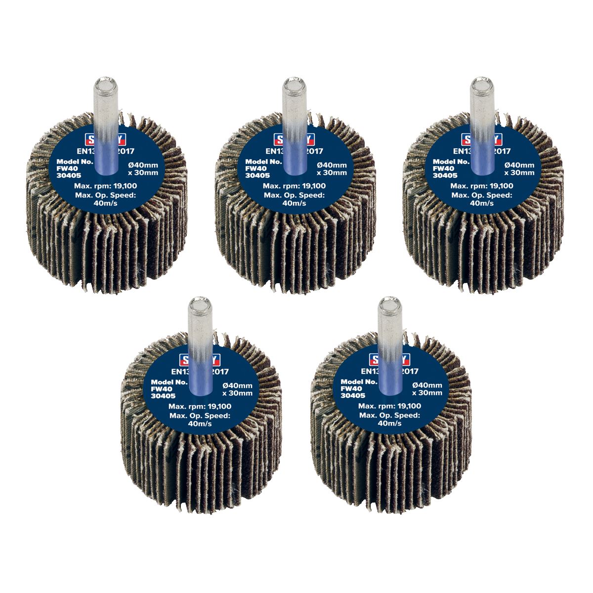 Sealey Abrasive Flap Wheel Ø40 x 30mm 40Grit Ø6mm Shaft - Pack of 5 