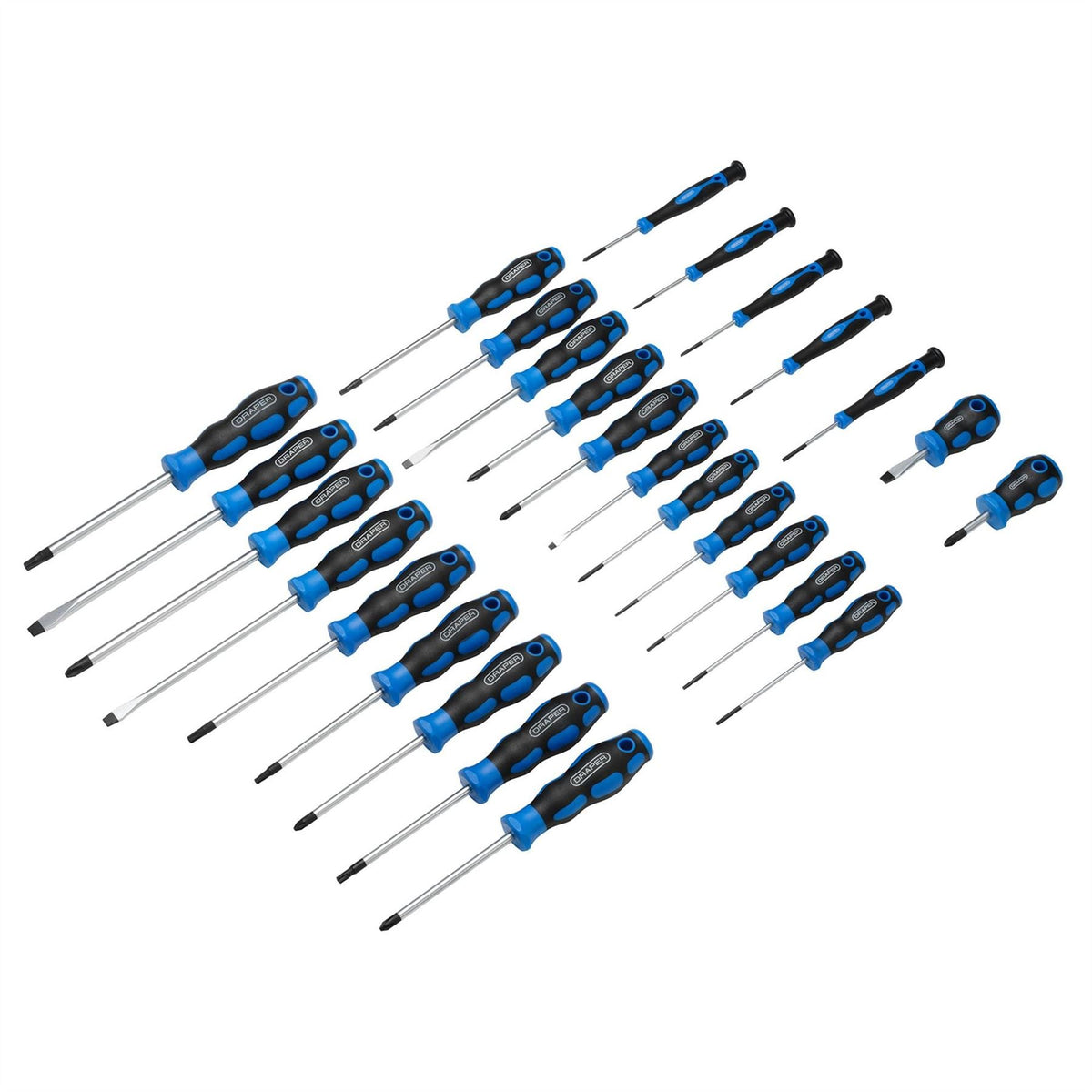Draper Soft Grip Screwdriver Set in Full Drawer EVA Insert Tray (27 Piece) 63406  White Rose Tools