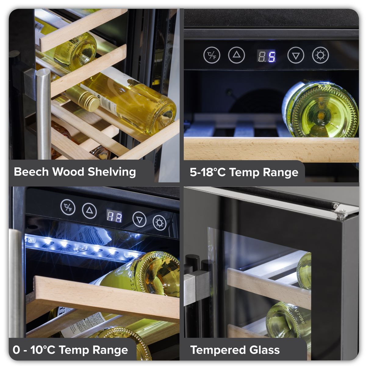 Baridi 60cm Dual Zone Wine Cooler and Drinks Fridge 40 Bottle/120 Can Built-In Under Counter/Freestanding Glass Fronted Bar Drinks Fridge Chiller