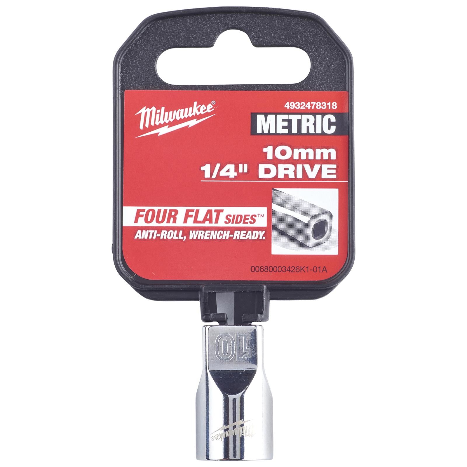 Milwaukee Chrome Socket 1/4" Drive Four Flat Sides Metric Standard 4-15mm Individual