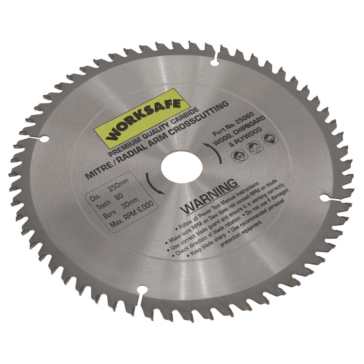 Worksafe by Sealey TCT Saw Blade Ø250 x 30mm - 60tpu