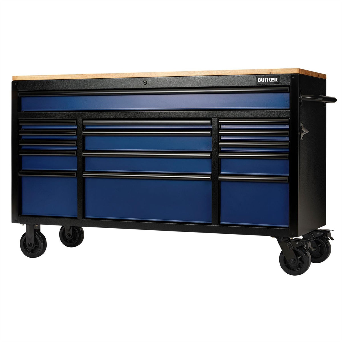 BUNKER 15 Drawer Workbench Roller Tool Cabinet 61" Blue 27336  White Rose Tools