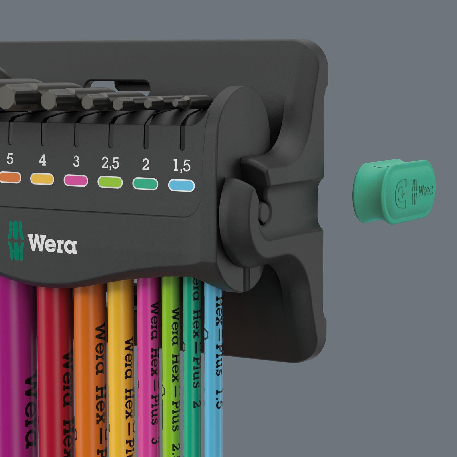 Wera Hex Key Set Stand Wall Rack 950/9 Hex Plus Multicolour 3 L-Key Set Metric BlackLaser 9 Pieces 1.5-10mm