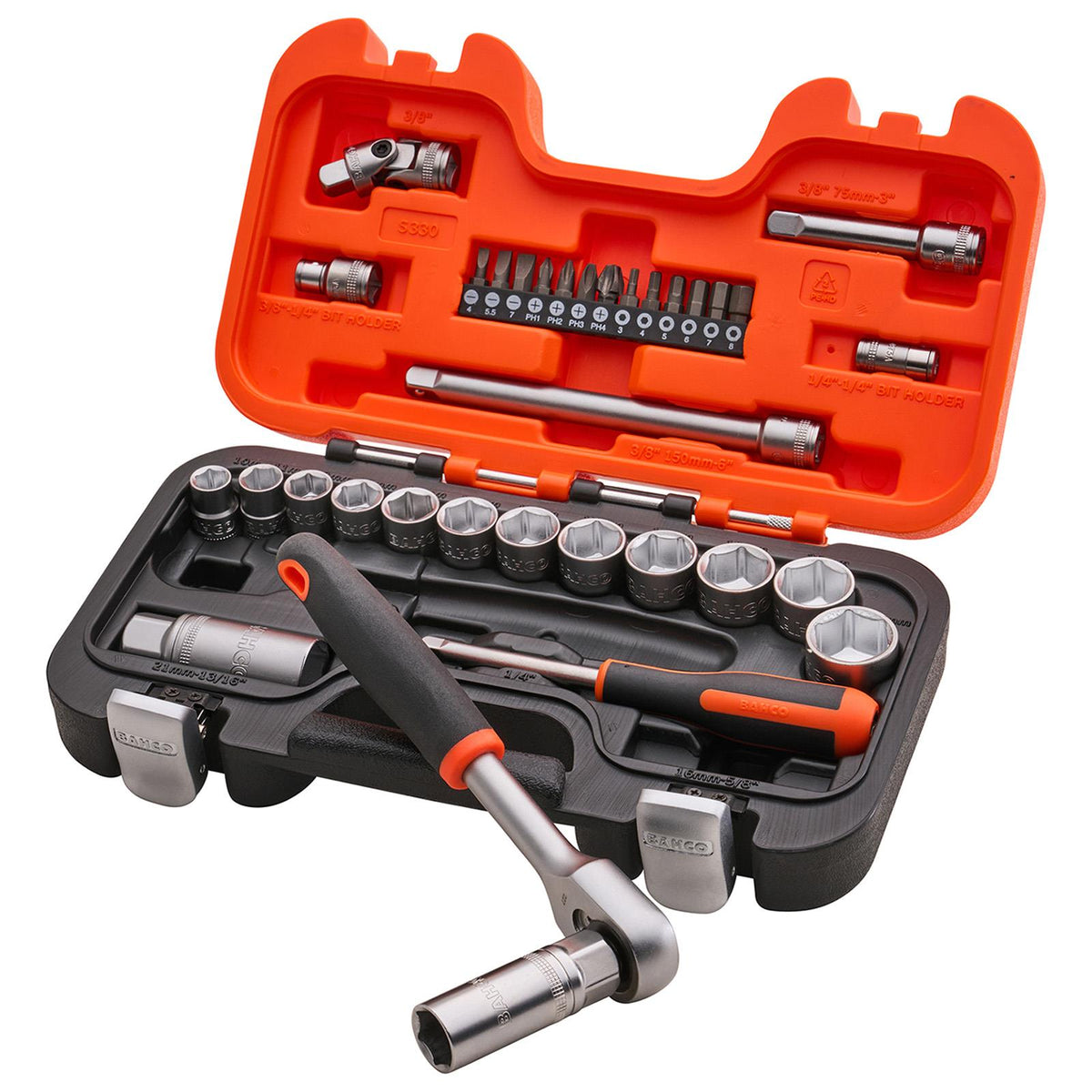 Bahco S330 3/8" Drive Socket Set 10-22mm 34 Piece  White Rose Tools