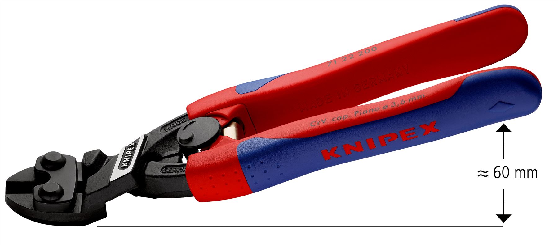 KNIPEX Compact Bolt Cutters CoBolt Cutting Pliers 20° Offset 200mm Multi Component Grips 71 02 200