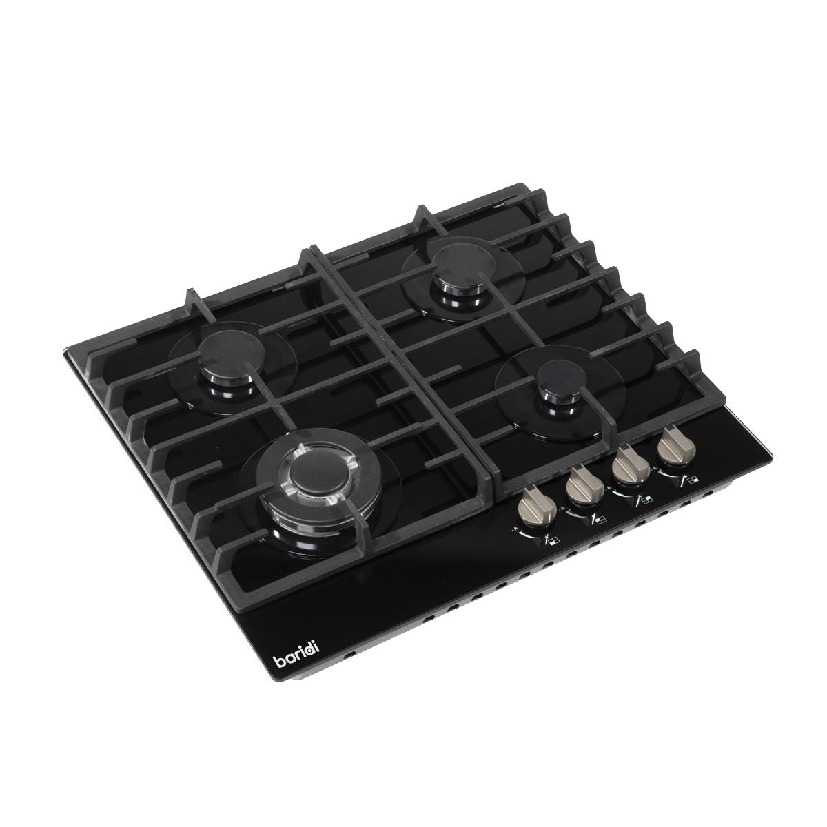 Baridi 60cm Gas on Glass Hob, 4 Burner and Cast Iron Pan Supports, Black Glass