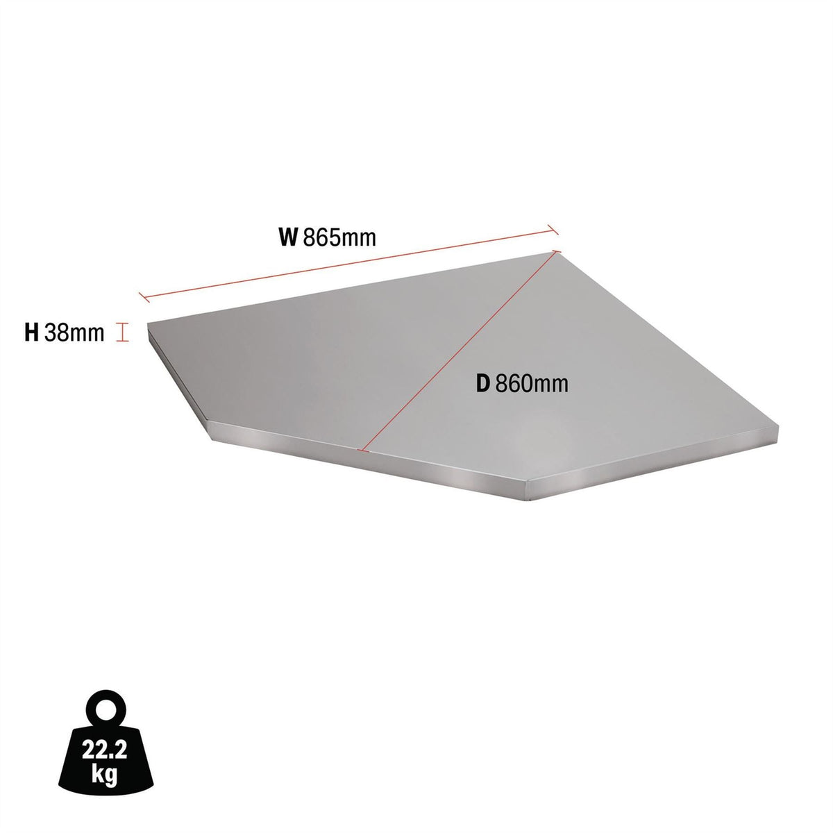 BUNKER Modular Stainless Steel Worktop for Corner Cabinet 865mm 27462  White Rose Tools