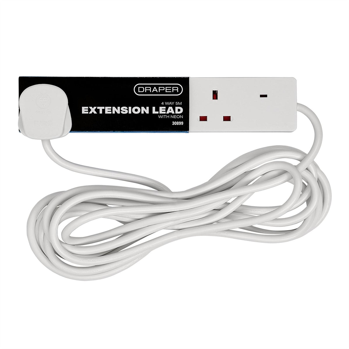 Draper 4 Way White Extension Lead 5m 30899  White Rose Tools