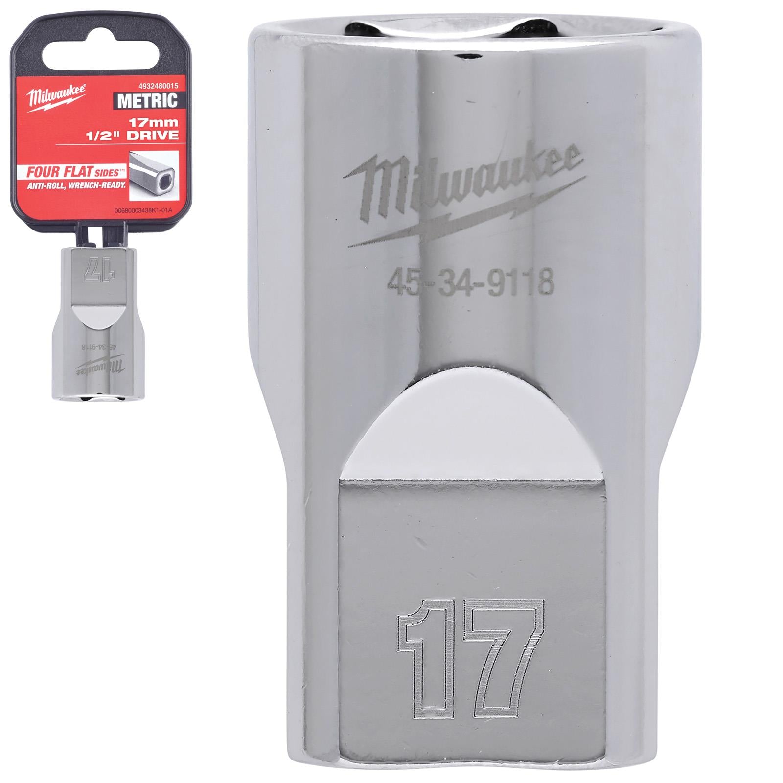 Milwaukee Chrome Socket 1/2" Drive Four Flat Sides Metric Standard 8-36mm Individual - Choose Size