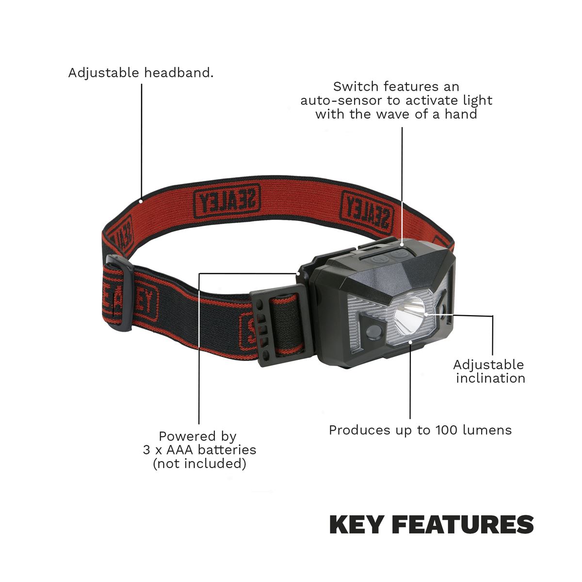 Sealey Head Torch 3W SMD & 2 Red LED 3 x AAA Cell with Auto-Sensor 