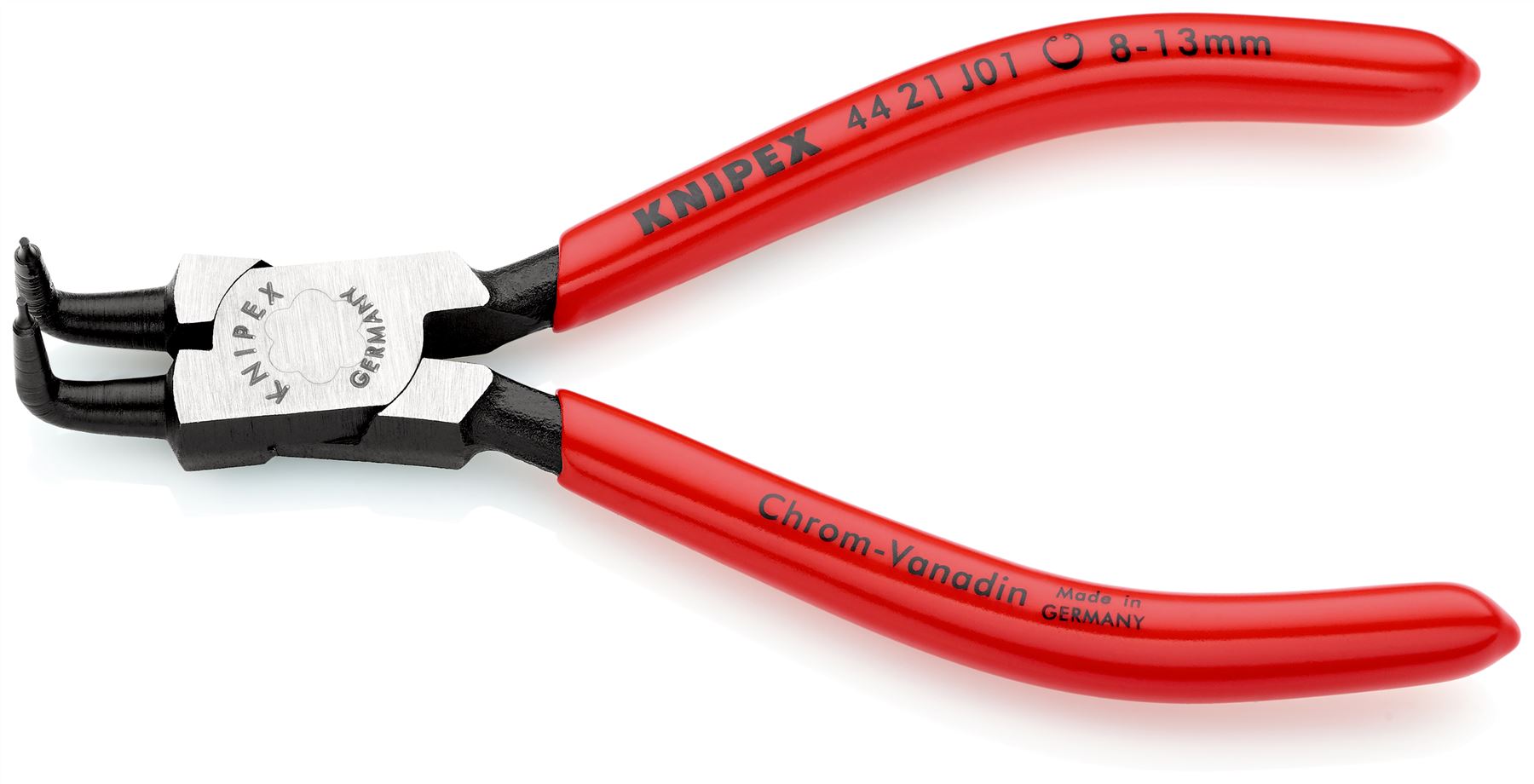 KNIPEX Circlip Pliers for Internal Circlips in Bore Holes Bent Nose 130mm 0.9mm Diameter Tips 44 21 J01