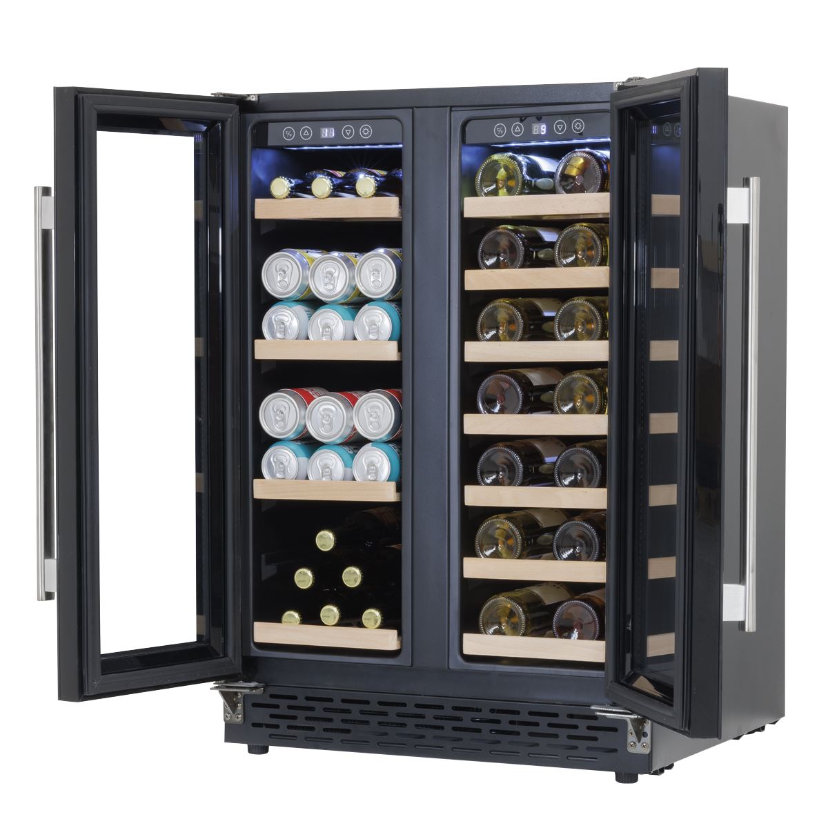 Baridi 60cm Dual Zone Wine Cooler and Drinks Fridge 40 Bottle/120 Can Built-In Under Counter/Freestanding Glass Fronted Bar Drinks Fridge Chiller