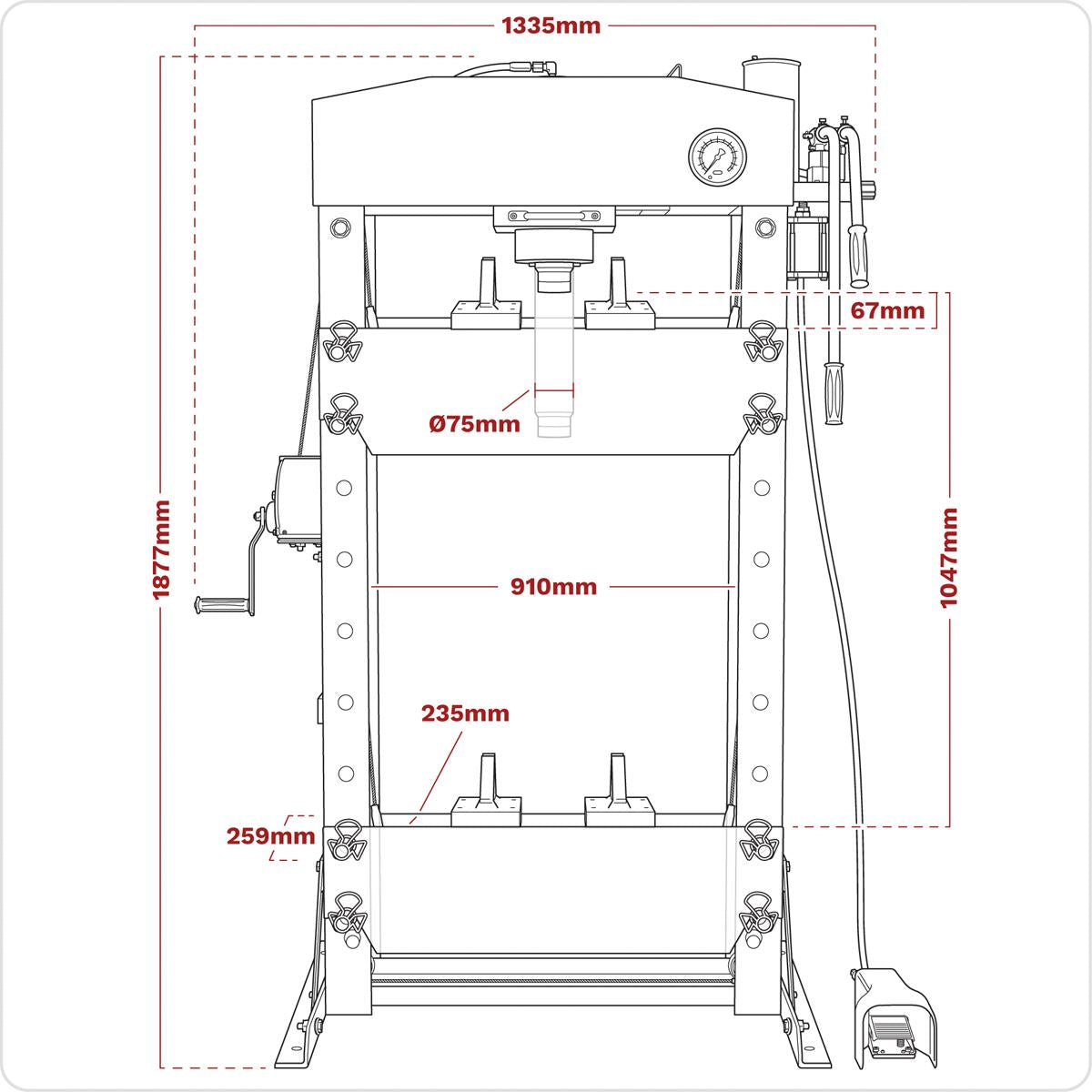 Sealey Premier Premier Air/Hydraulic Floor Type Press with Foot Pedal 50 Tonne 