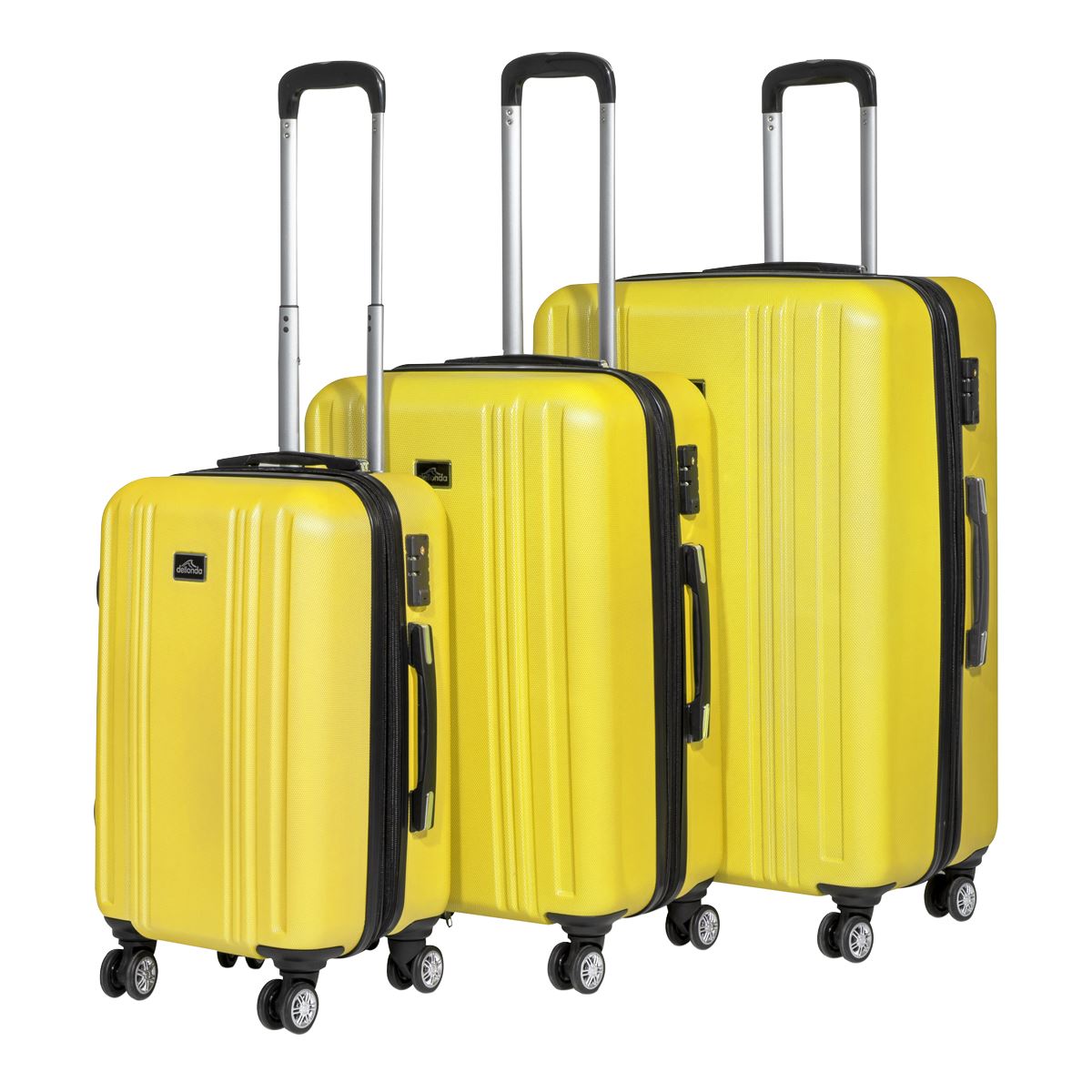 Dellonda 3-Piece ABS Luggage Set with Integrated TSA Approved Combination Lock - Yellow - DL124