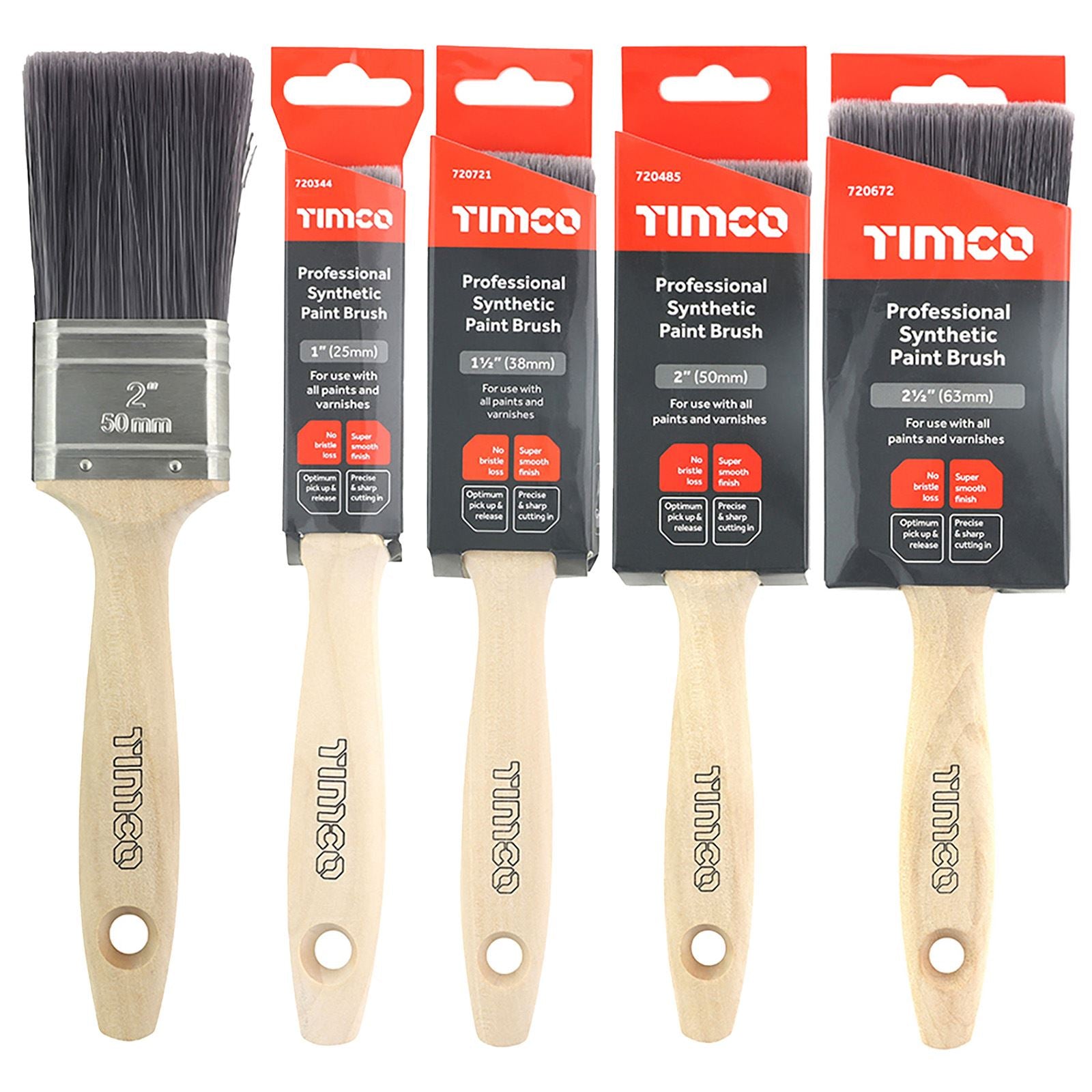 TIMCO Paint Brushes Professional Synthetic No Bristle Loss Brush 25-63mm - Choose Size