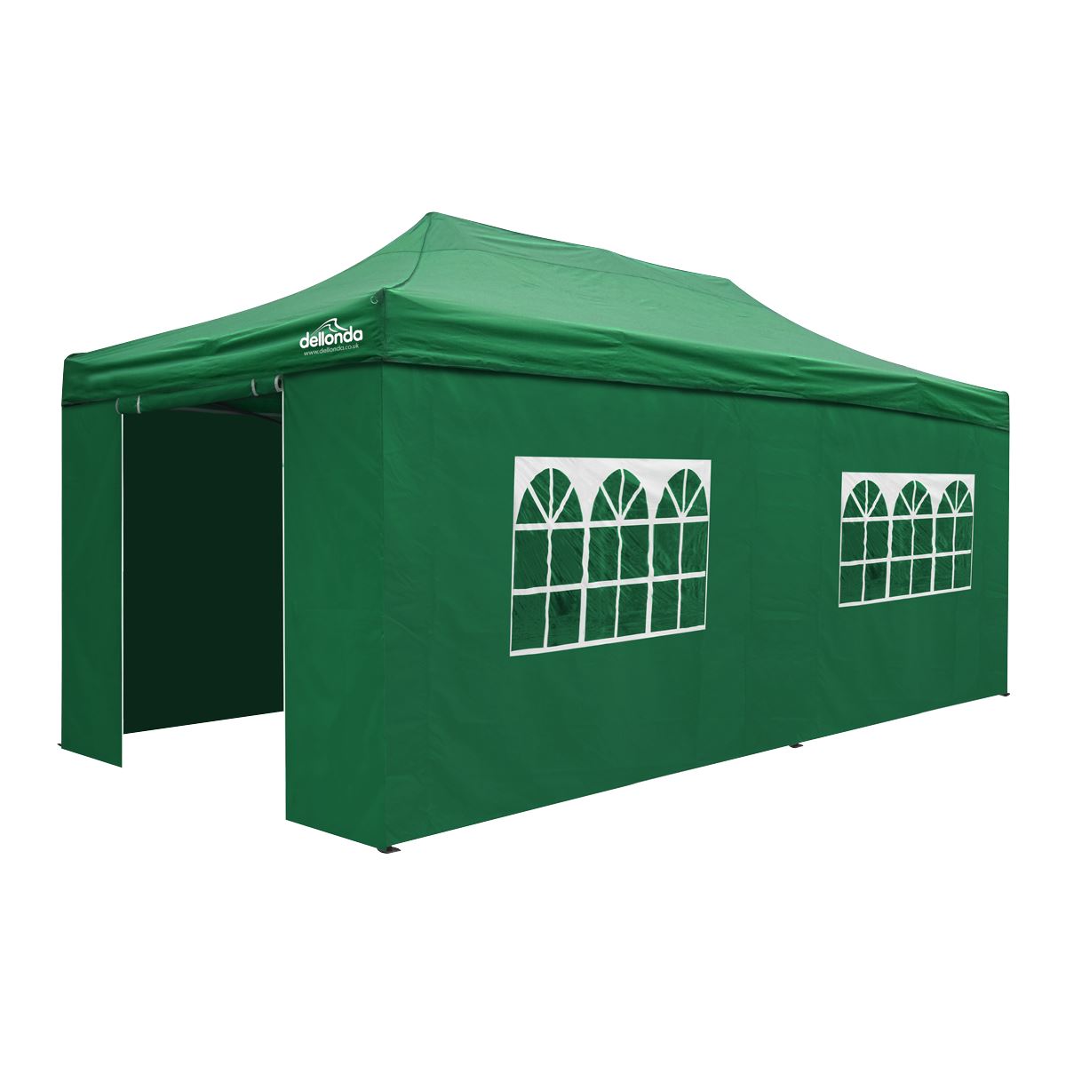 Dellonda Premium 3x6m Pop-Up Gazebo & Side Walls, PVC Coated, Water Resistant Fabric with Carry Bag, Rope, Stakes & Weight Bags - Green