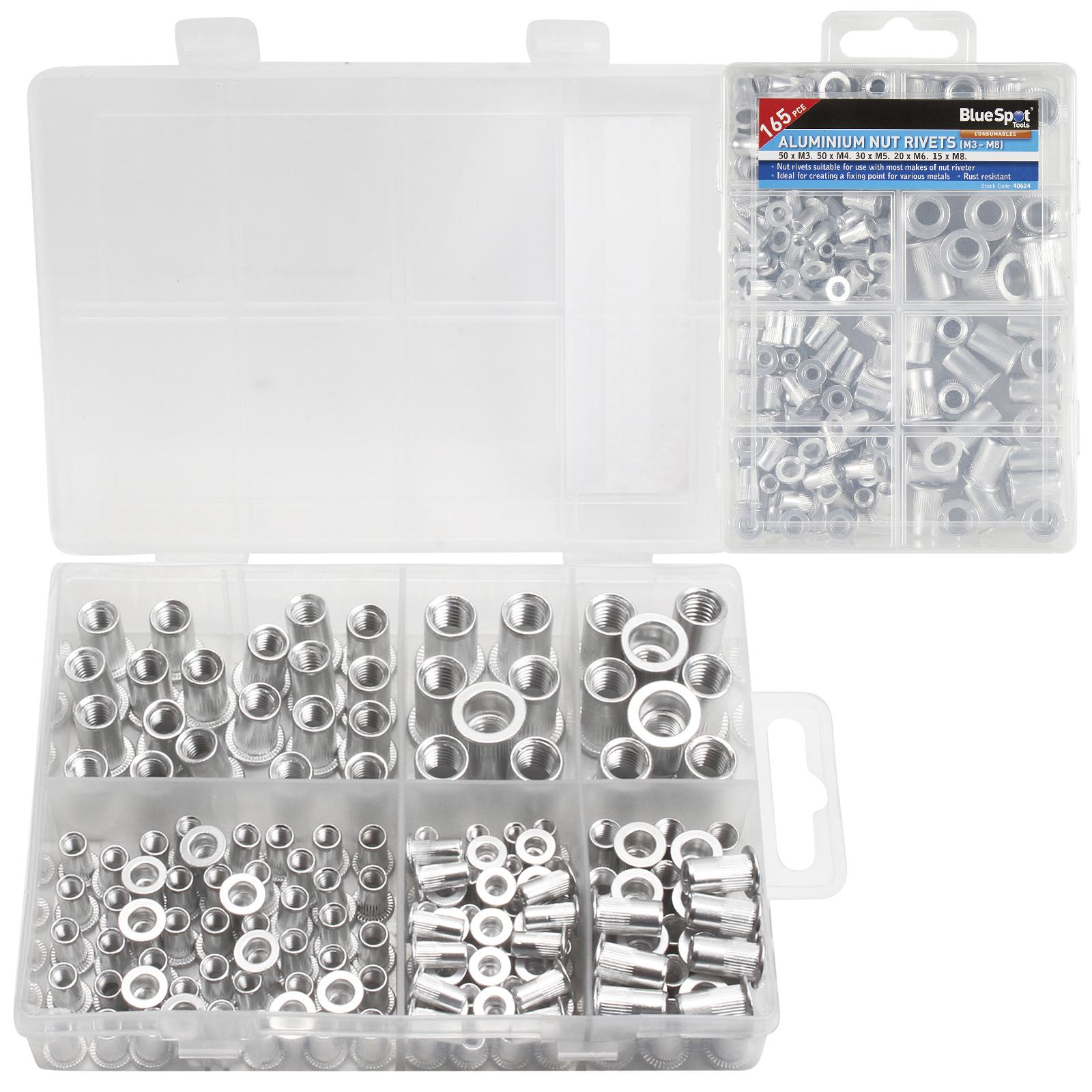 BlueSpot Aluminium Nut Rivets (M3 - M8) 165 Piece