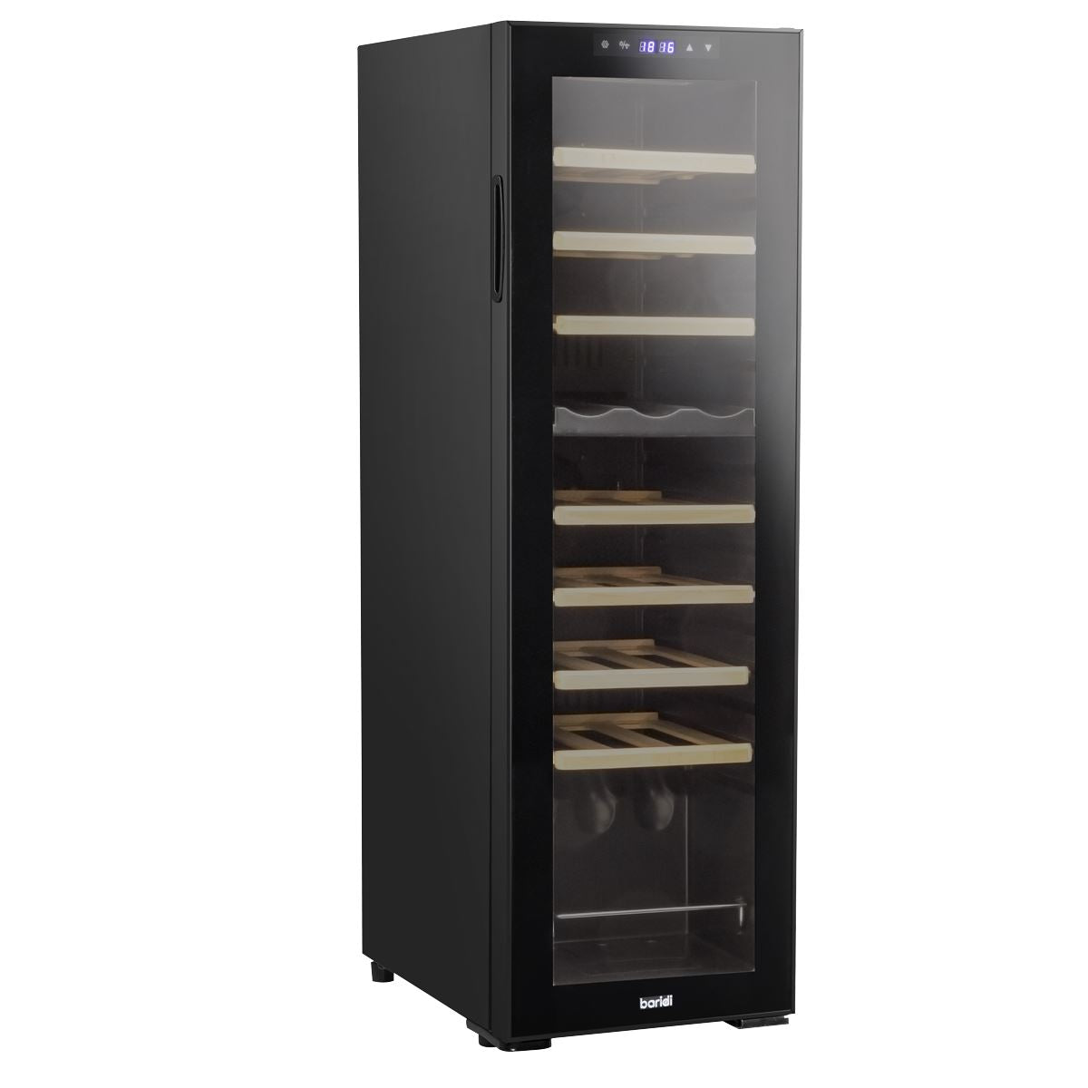 Baridi 27 Bottle Dual Zone Wine Cooler, Fridge with Digital Touchscreen Controls, Wooden Shelves & LED Light, Black
