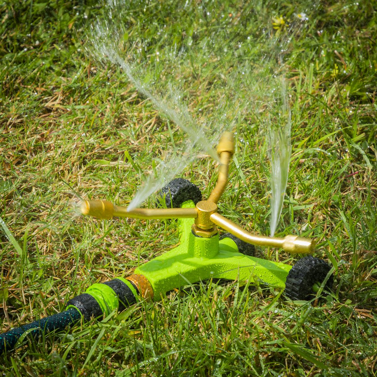 Sealey 3-Arm Brass Sprinkler with Metal Wheeled Base  White Rose Tools