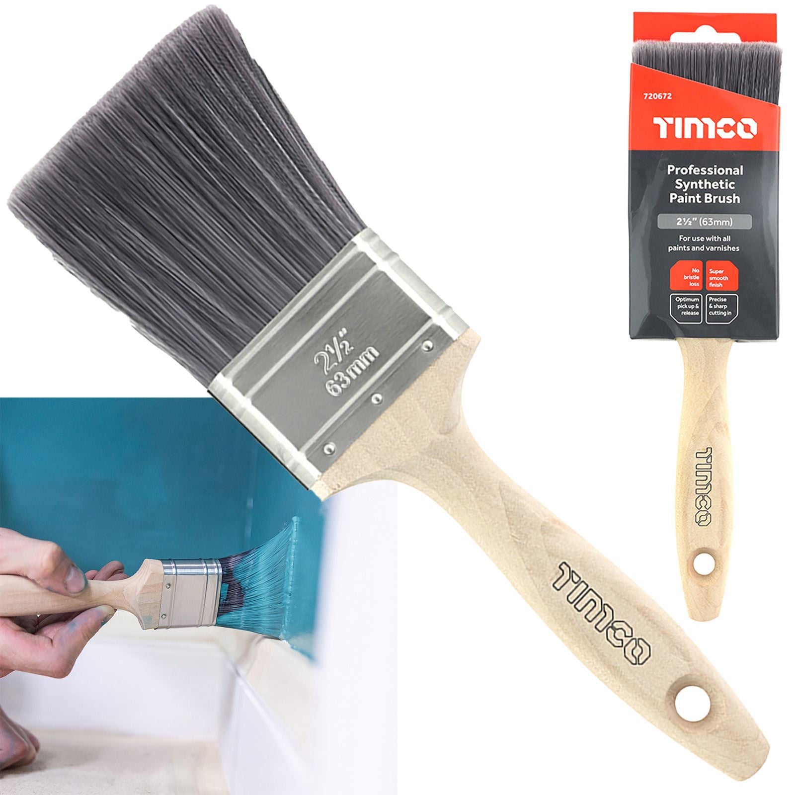 TIMCO Paint Brushes Professional Synthetic No Bristle Loss Brush 25-63mm - Choose Size