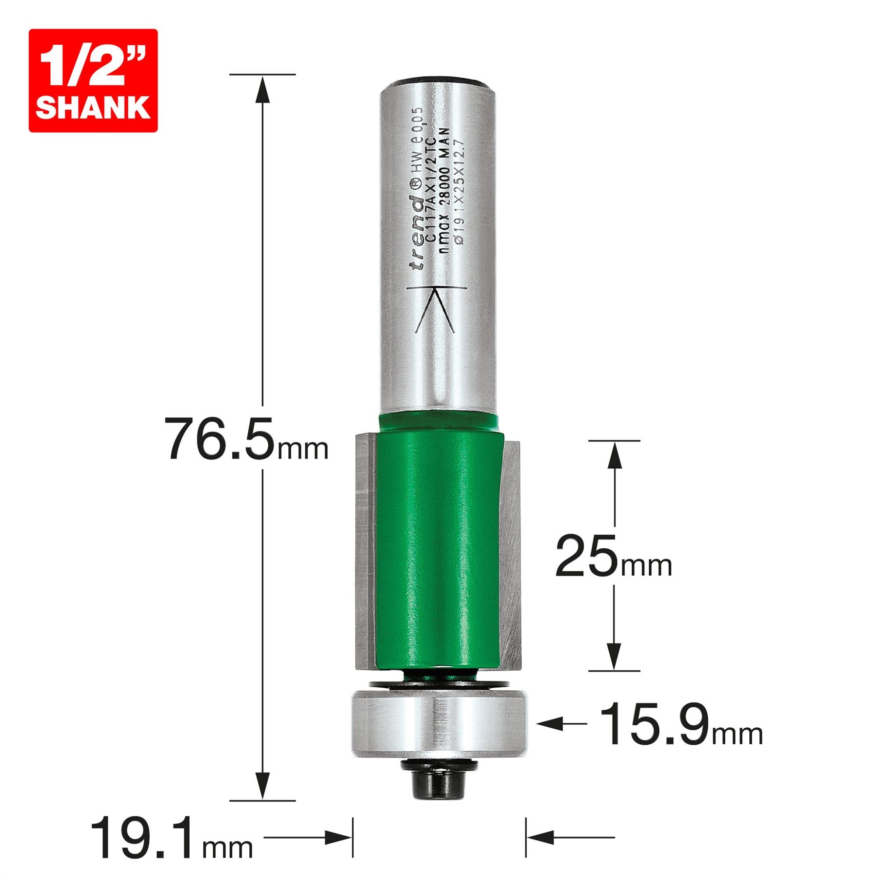 Trend Guided Trimmer 19.1mm Diameter  C117AX1/2TC 