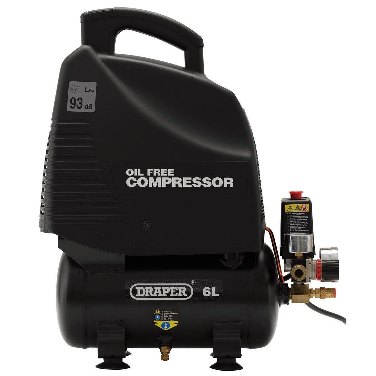 Draper 230V 6L Oil-Free Air Compressor 1.1kW/1.5hp 24974  White Rose Tools