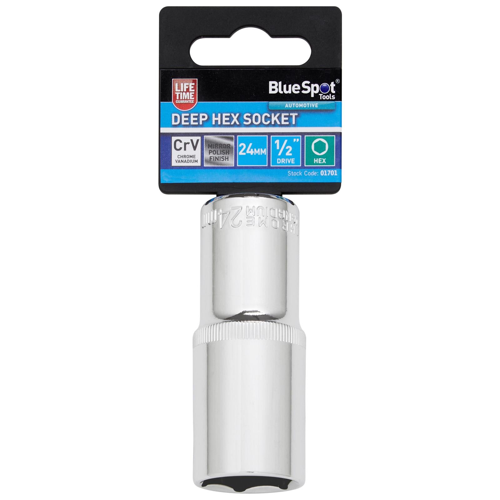 BlueSpot Deep Socket 1/2" Drive 6 Point Hex Chrome Individual 8-32mm - Choose Size  White Rose Tools