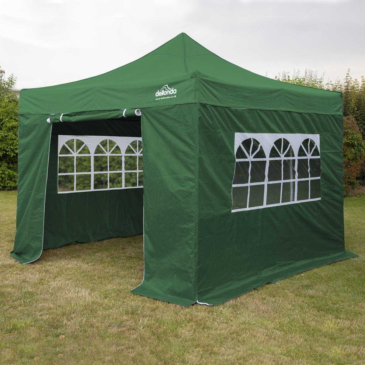 Dellonda Premium 3x3m Pop-Up Gazebo & Side Walls, PVC Coated, Water Resistant Fabric with Carry Bag, Rope, Stakes & Weight Bags - Green
