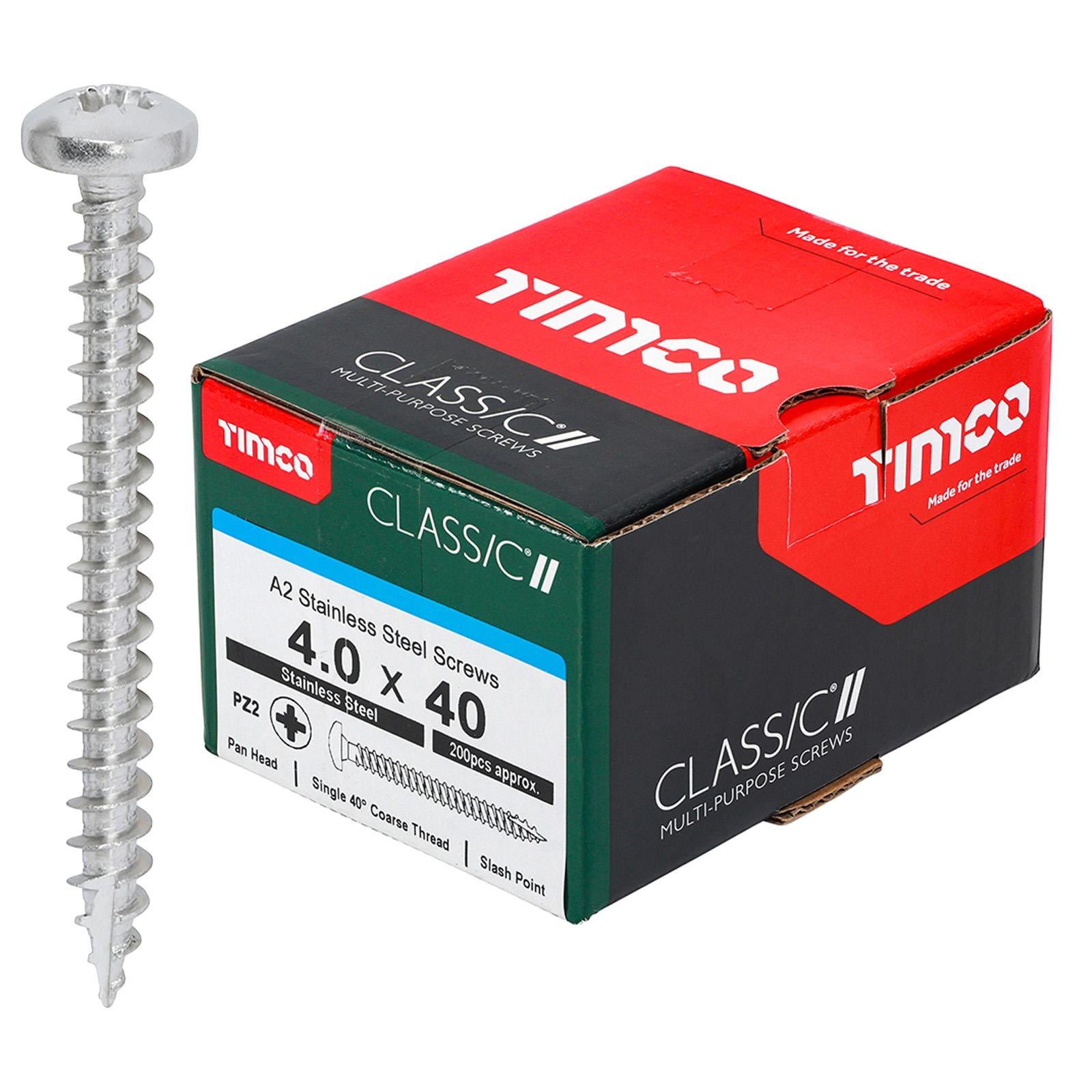 TIMCO Classic Multi Purpose Screws Pan Head A2 Stainless Steel Pozi Boxed - Choose Size