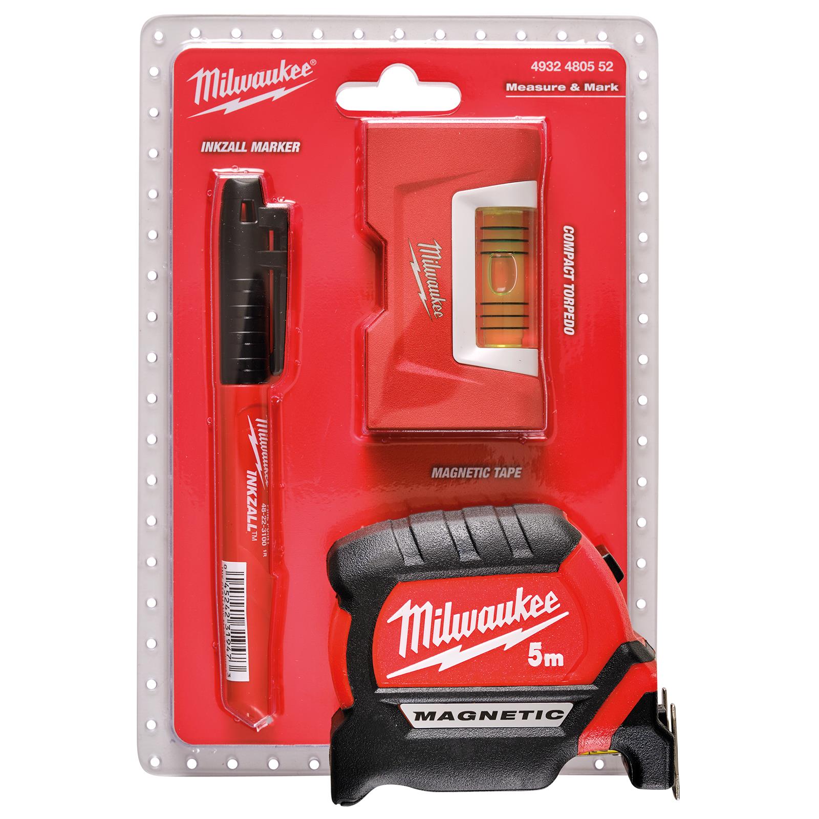 Milwaukee Measure and Marking Set 3 Piece 5m Tape Measure Spirit Level Marker Pen