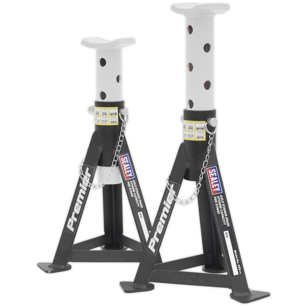 Sealey Premier Premier Axle Stands (Pair) 3 Tonne Capacity per Stand - White 
