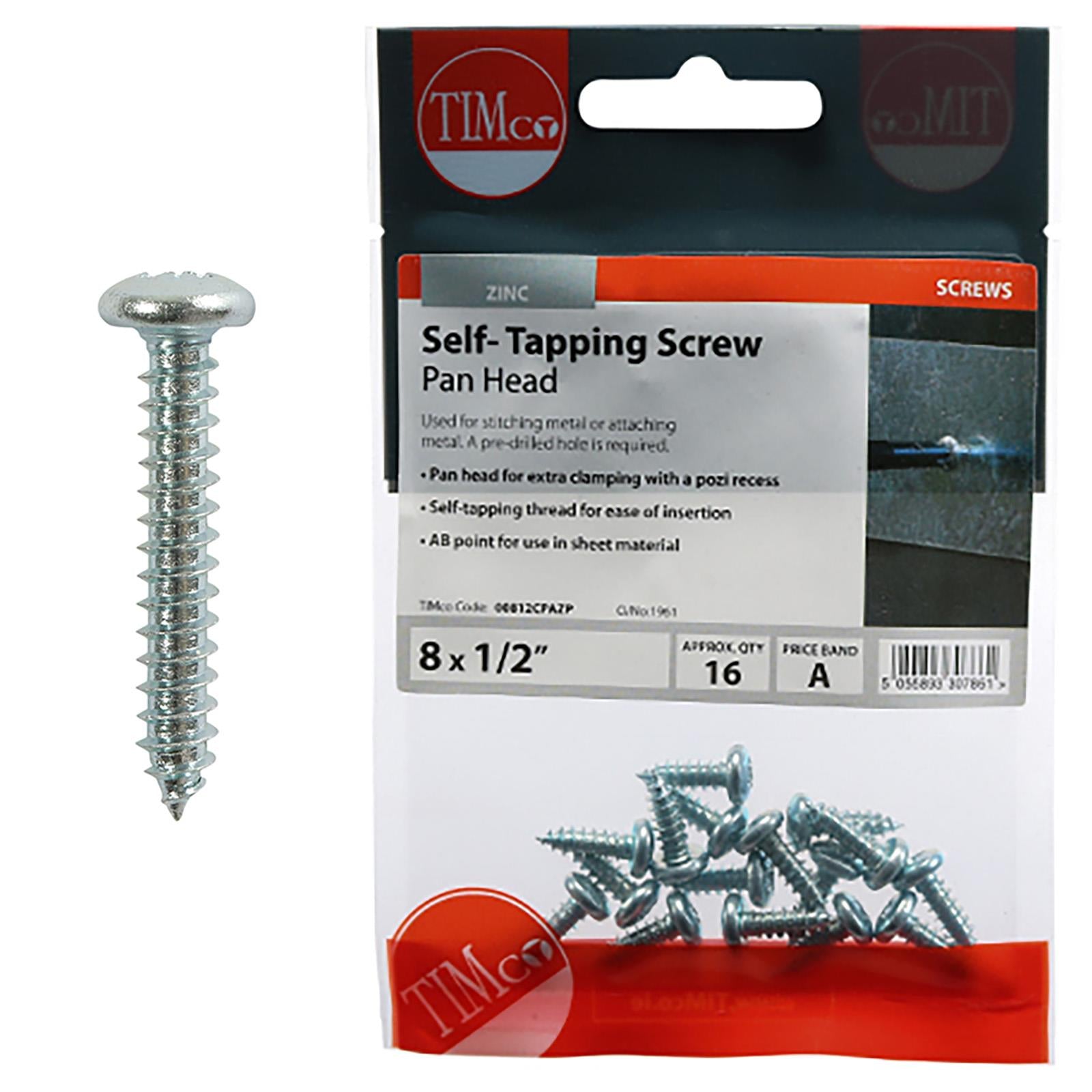 TIMCO Self Tapping Screws Pan Head Zinc Pozi - Choose Size