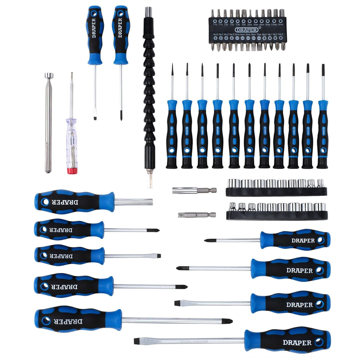 Draper Screwdriver Socket and Bit Set Blue (70 Piece) 40850  White Rose Tools