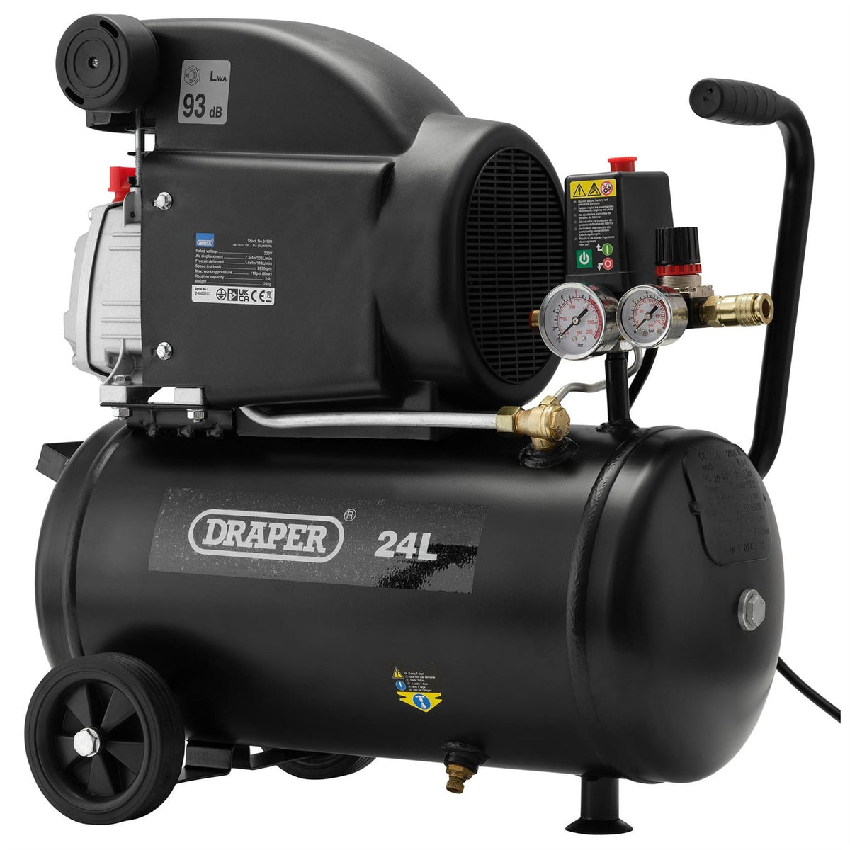Draper 230V 24L Direct Drive Air Compressor 1.5kW/2hp 24980  White Rose Tools