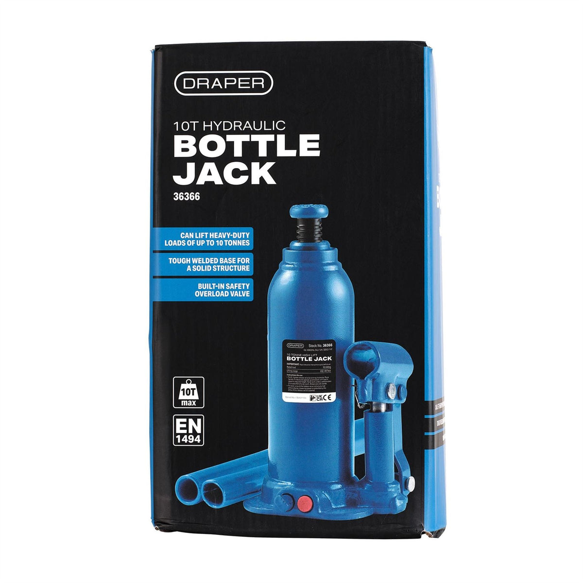 Draper Hydraulic Bottle Jack 10 Tonne 36366  White Rose Tools