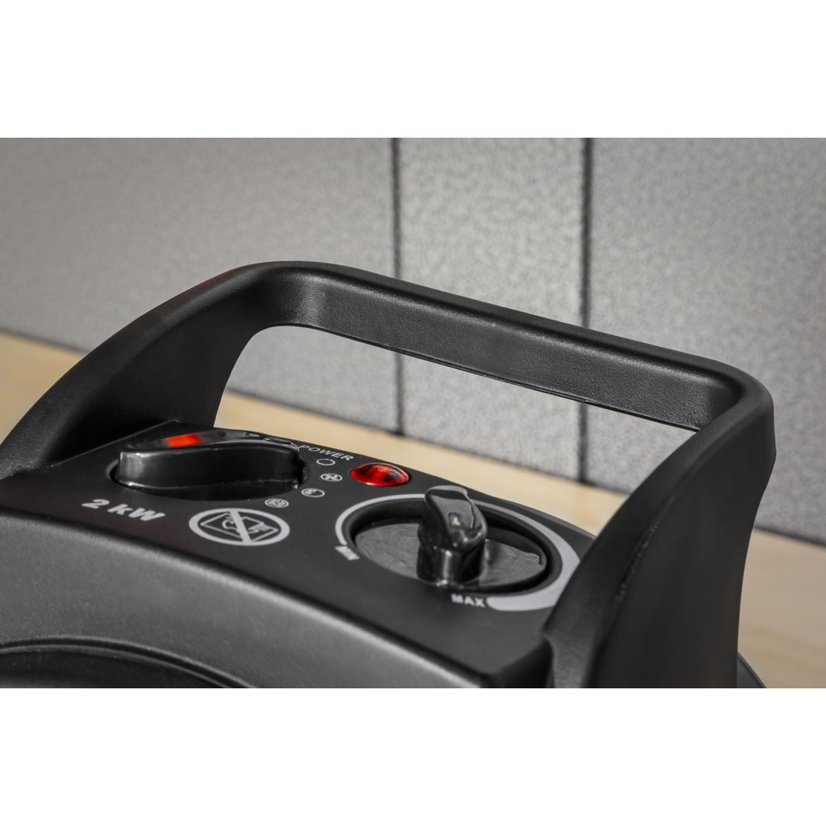 Sealey 2000W Industrial PTC Fan Heater 230V Two Thermostat Heat Settings Work Bench