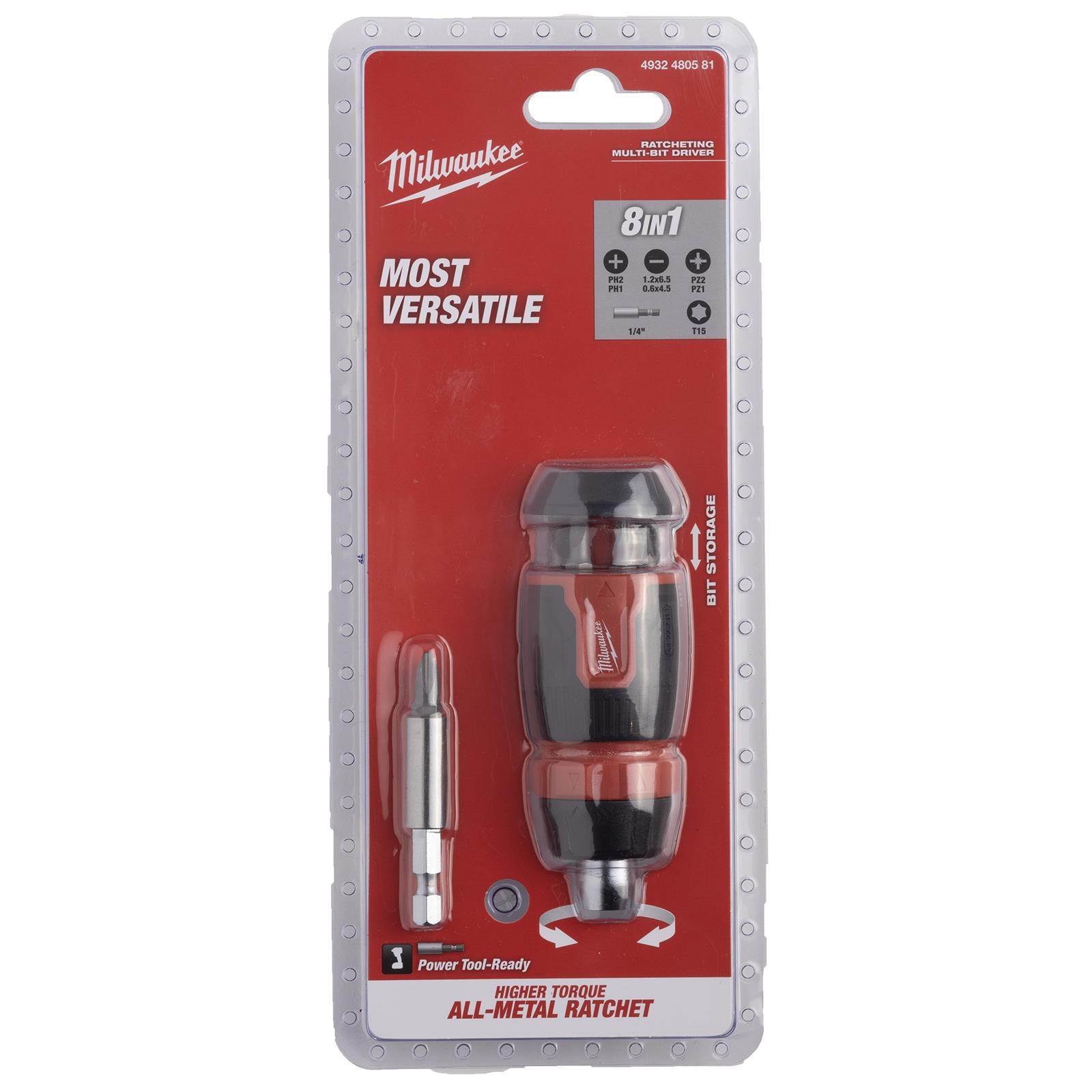 Milwaukee Ratchet Screwdriver Set Compact 8 in 1 Multi Bit Stubby Pozi Phillips Torx Slotted