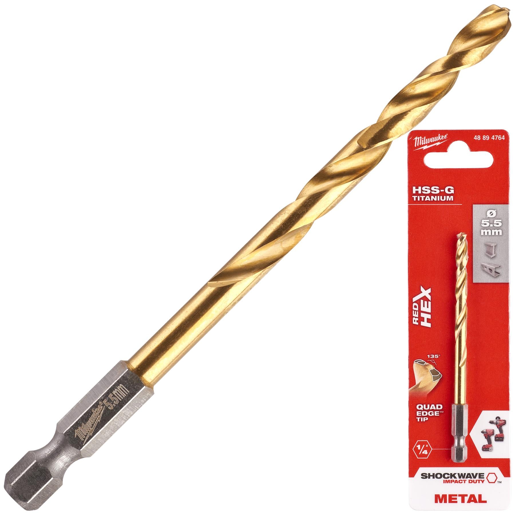 Milwaukee Red Hex Metal Drill Bits HSS Shockwave Impact Duty 1/4" Hex Shank