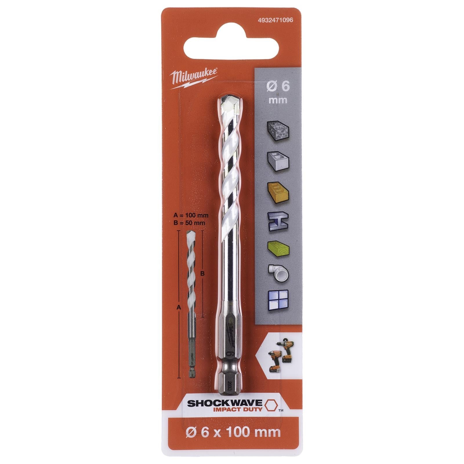 Milwaukee Multi Material Drill Bits Impact Rated TCT for Wood Metal Masonry 