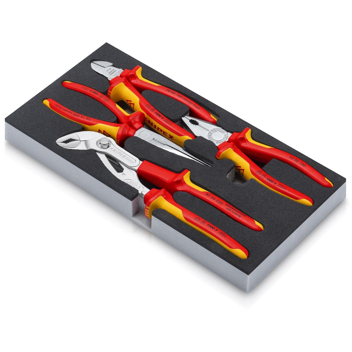 KNIPEX Pliers Set VDE Chrome II in Foam Tray 4 Pieces 00 20 01 V21  White Rose Tools