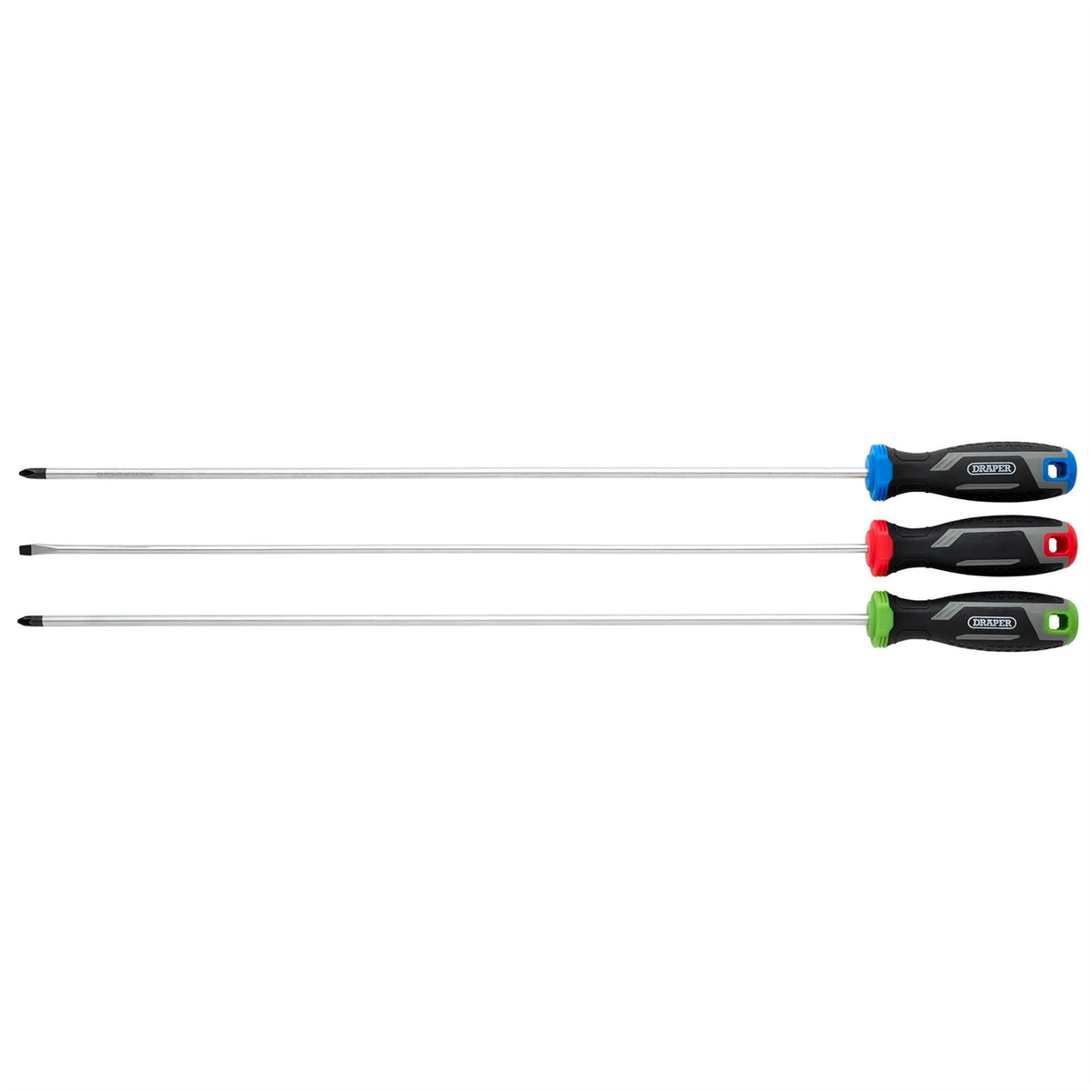 Draper Long Reach Soft Grip Screwdriver Set (3 Piece) 13429  White Rose Tools