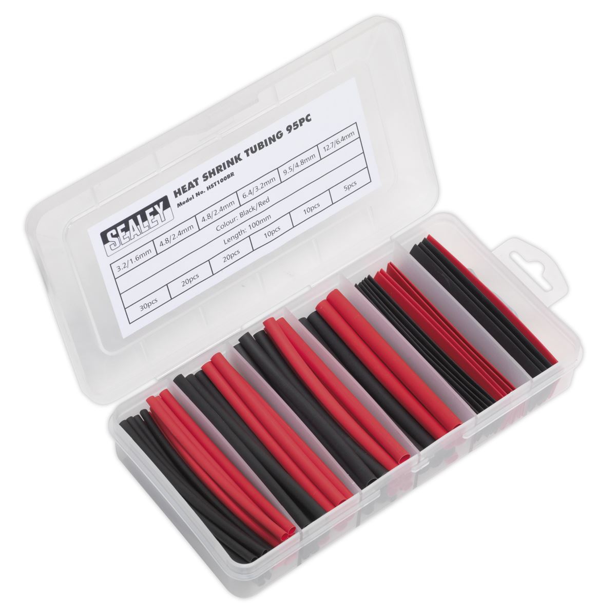 Sealey Heat Shrink Tubing Assortment 95pc 100mm Black & Red 