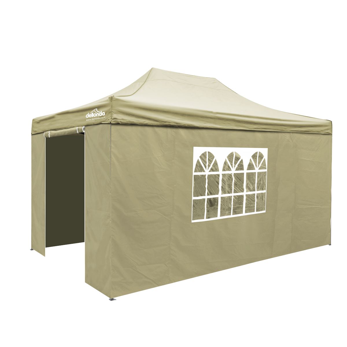 Dellonda Premium 3x4.5m Pop-Up Gazebo & Side Walls, PVC Coated, Water Resistant Fabric with Carry Bag, Rope, Stakes & Weight Bags - Beige